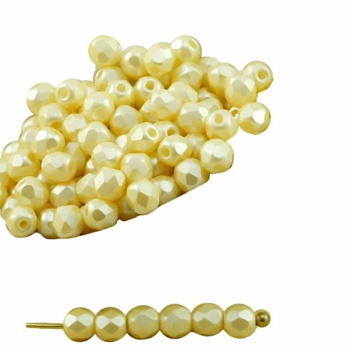 100pcs perles pastel blanc crème rondes à facettes feu poli verre tchèque de petit écarteur 3mm sku-31824
