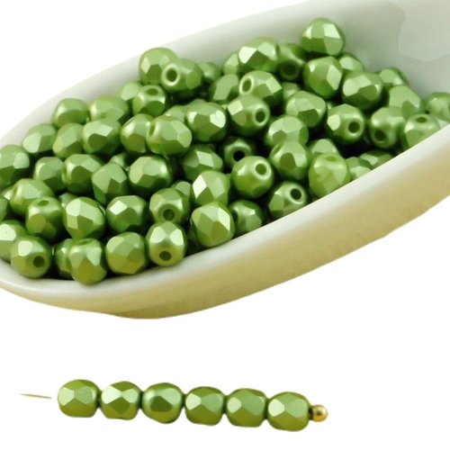 100pcs perles pastel sage vert olive ronde à facettes feu poli verre tchèque de petit écarteur 3mm sku-31835