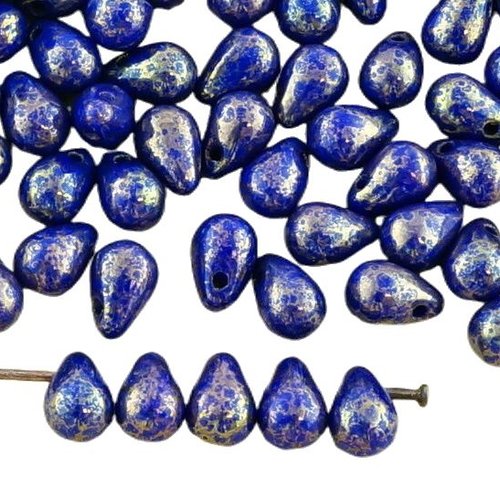 40pcs sombre saphir bleu en terre cuite bronze larme petite de verre tchèque perles 4 mm x 6 sku-35053