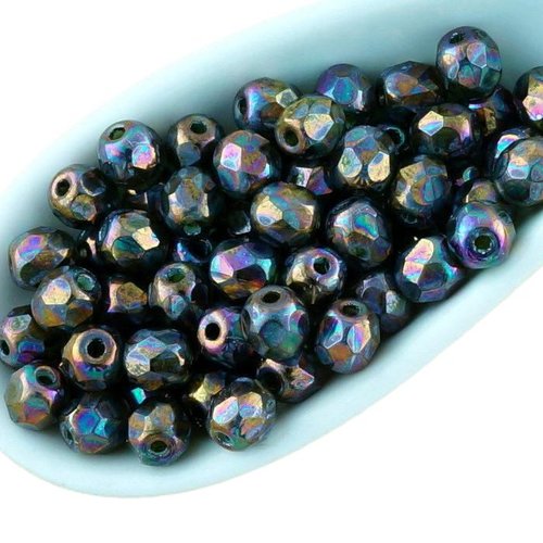 100pcs nébuleuse cristal pourpre rayé vert clair de lune d'opale ronde à facettes feu poli entretois sku-34464