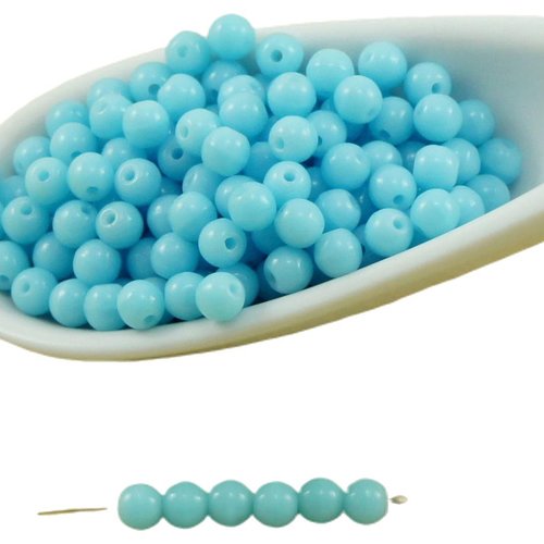100pcs opaque turquoise bleu bébé ronde en verre tchèque perles de petite entretoise graines rocaill sku-31662