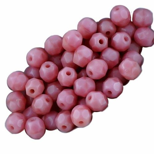 100pcs opaque valentine rose ronde à facettes feu poli petite entretoise tchèque perles de verre 4mm sku-33381