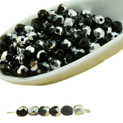 100pcs black metallic silver demi-rond à facettes feu poli verre tchèque perles de petit écarteur 3m sku-31888