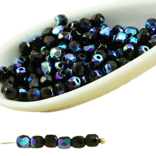 100pcs noir métallique ab demi-rond à facettes feu poli verre tchèque perles de petit écarteur 3mm sku-31896