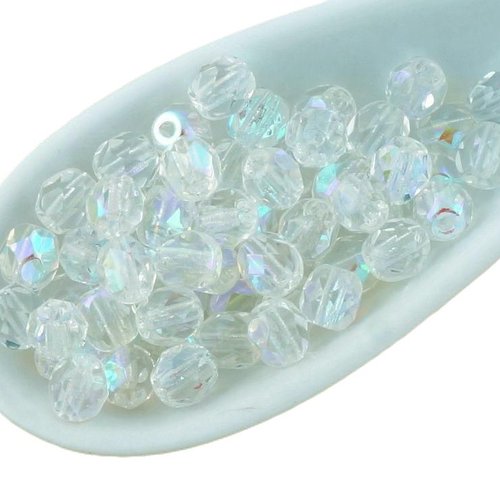 100pcs cristal clair ab demi-rond à facettes feu poli entretoise tchèque perles de verre 4mm sku-34538