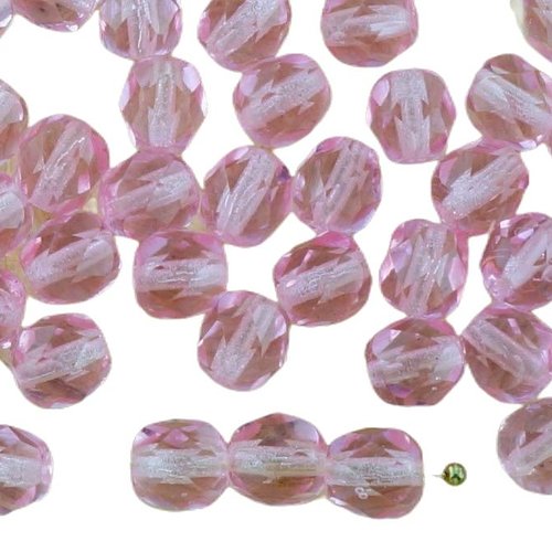 40pcs de cristal rose clair valentine clair ronde à facettes feu poli entretoise verre tchèque perle sku-33275