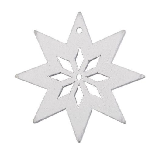 6pc white star en bois découpé - noël flocon des neige art noël étoile arbre bell rennes babioles et sku-101522