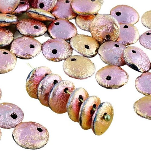 40pcs mat métallique capri rose or rugueuse rustique gravé grande lentille de verre tchèque perles r sku-35334
