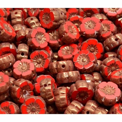 14pcs rustique picasso coral rouge bronze lavage plate table sculptée coupe hawaiian fleur beads coi sku-942085