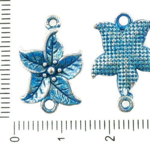 12pcs antique ton argent bleu patine laver poinsettia fleur floral de noël connecteurs 2 deux trous  sku-36363