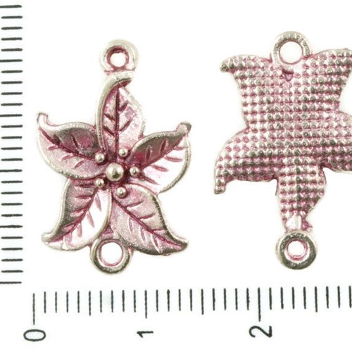 12pcs antique ton argent rose patine laver poinsettia fleur floral de noël connecteurs 2 deux trous  sku-36364