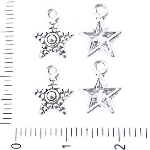 6pcs antique ton argent de petites étoiles parsemée noël pendentifs noël charmes tchèque métal concl sku-39465