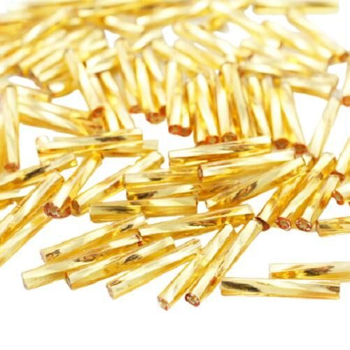 100pcs x 15mm extra long moyen de l'or l'argent bordée enrouler autour du verre tchèque perles bugle sku-39109
