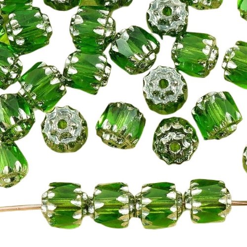 20pcs cristal vert metallic silver verre tchèque cathédrale facettes feu poli perles de 6mm noël sku-35723