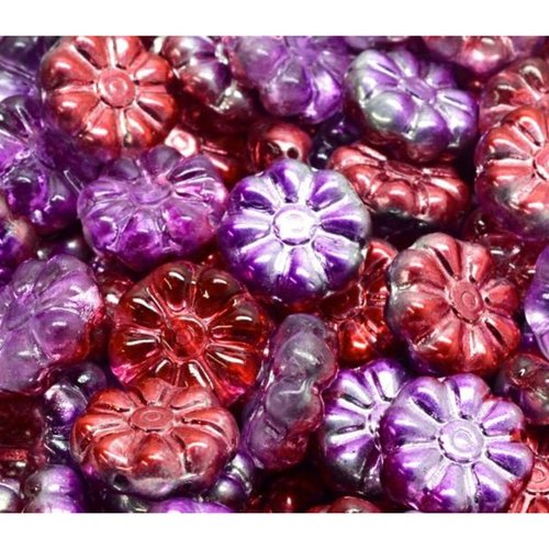 10pcs cristal métallique violet blend flower beads fleur plate verre tchèque 12mm x 12mm sku-941993