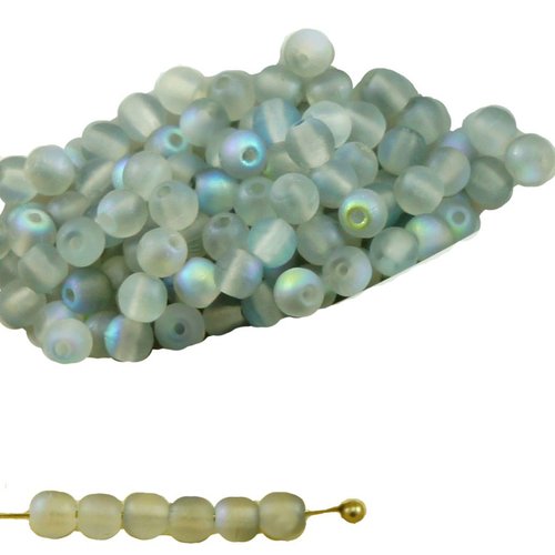 100pcs mat bleu cristal arc-en-ciel givré rond verre tchèque perles de petite entretoise graines roc sku-31705