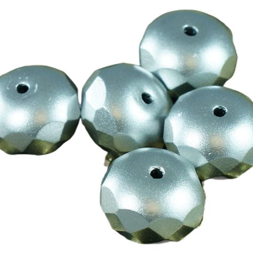 Grand mat opaques argent verre tchèque rondelle perles à facettes feu poli 14mm x 9mm 6pcs sku-18090
