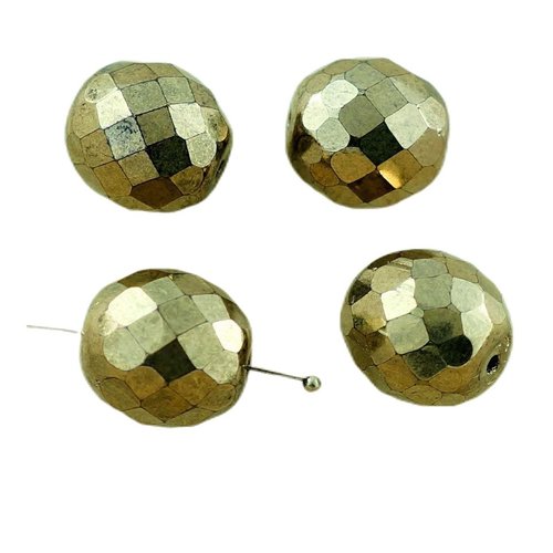 6pcs grand metallic gold bronze ronde tchèque en verre à facettes feu poli perles de noël 14mm sku-29114