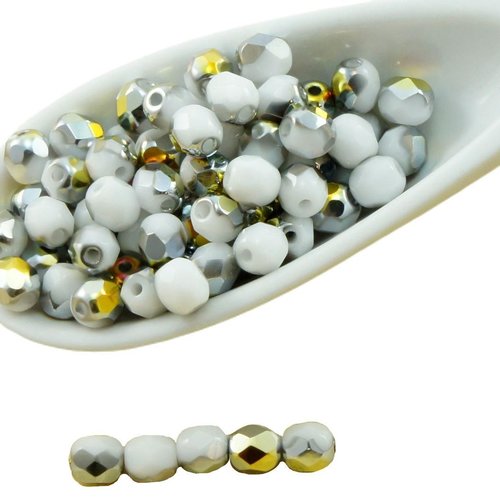 100pcs métallique marea or blanc demi-verre tchèque ronde à facettes feu poli petites perles d'entre sku-31569