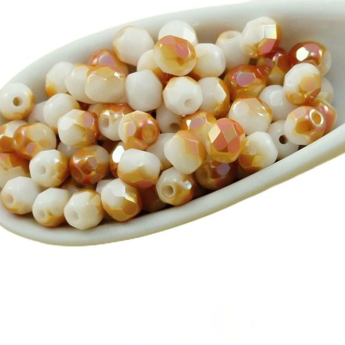 100pcs opaque jaune orange abricot lustre blanc demi-verre tchèque ronde à facettes feu poli petites sku-31572