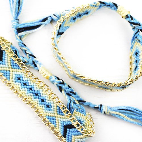 1pc bleu turquoise beige or bricolage empilables crochet tricoté noué agité cordon ruban bracelet de sku-40168