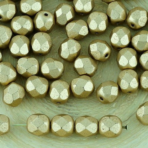 40pcs mat métallisé bronze or pâle ronde à facettes feu poli entretoise de verre tchèque perles 6mm sku-34593