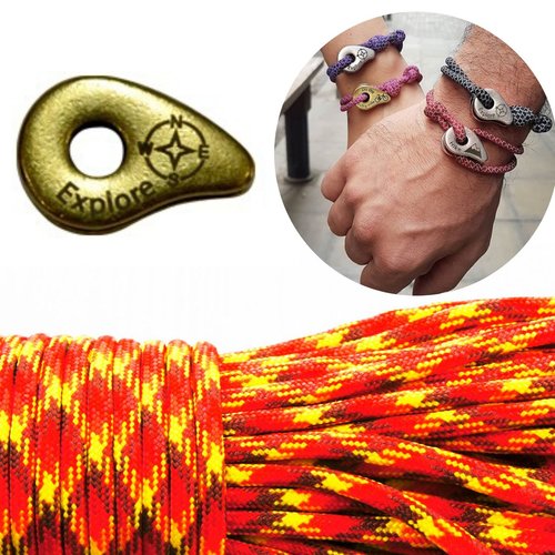 1 diy bracelet kraftika orange jaune explorer laiton antique plaqué métal zamak paracord des survie  sku-260006