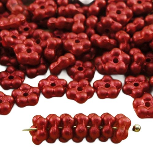 80pcs mat métallique de lave rouge petit plat ne-m'oubliez-pas fleurs spacer perles caps tchèque ver sku-33797