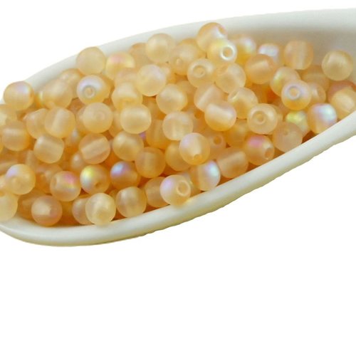 100pcs mat cristal jaune arc-en-ciel givré rond verre tchèque perles de petite entretoise graines ro sku-31704