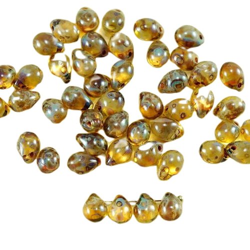 40pcs picasso cristal jaune verre tchèque petite larme perles de 7mm x 5mm sku-27062