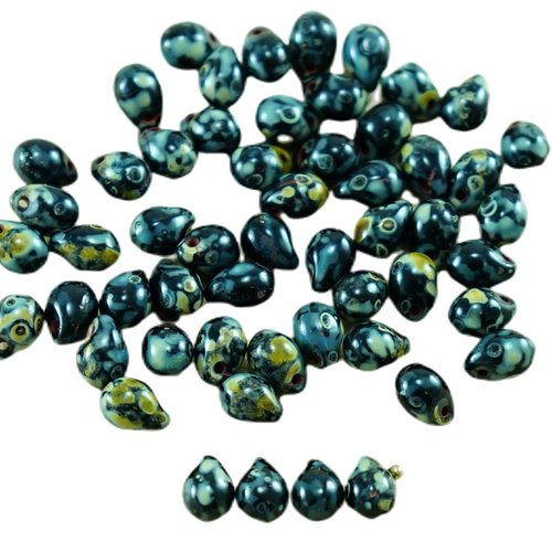 40pcs picasso noir opaque verre tchèque petite larme perles de 7mm x 5mm sku-27064