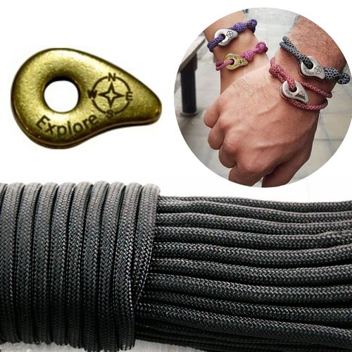 1 diy bracelet kraftika noir explorer laiton antique plaqué métal zamak paracord des survie message  sku-260008