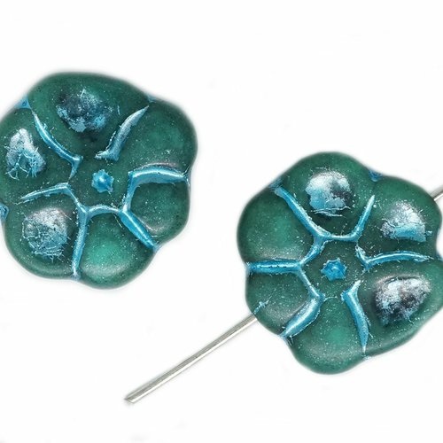 4 pièces nébuleuse turquoise mate patine bleue métallique grandes perles de fleurs focales primevère sku-617733