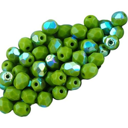 100pcs opaque de l'olivine vert olive ab demi-rond à facettes feu poli petite entretoise tchèque per sku-33463