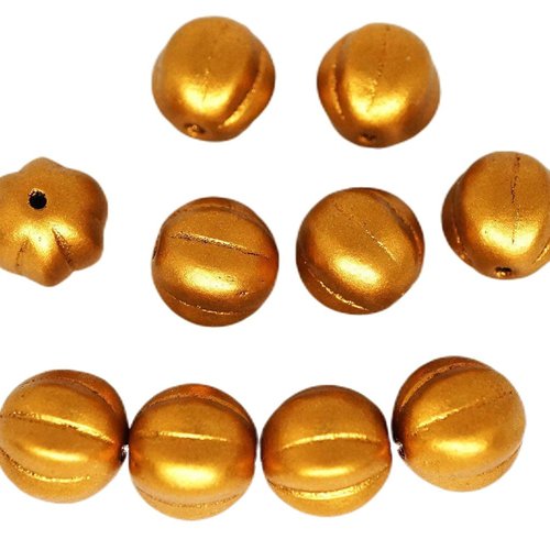 16pcs mat bronze métallique ronde en or melon la citrouille d'halloween fruits tchèque perles de ver sku-249260