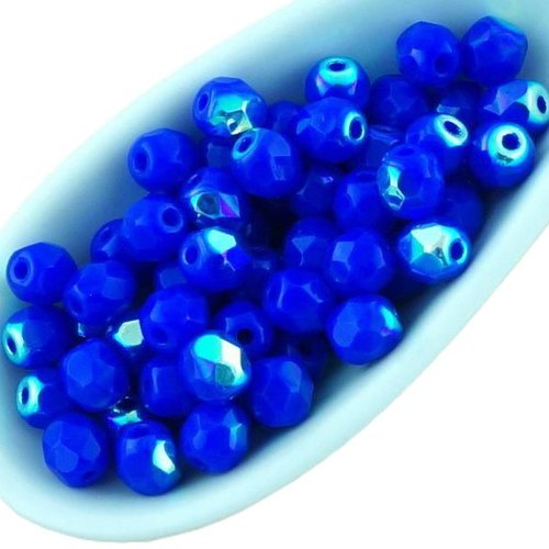 100pcs noir opaque bleu saphir ab demi-rond à facettes feu poli petite entretoise tchèque perles de  sku-33442