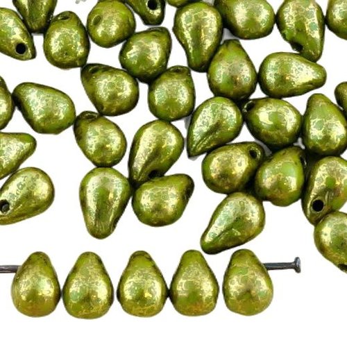 40pcs noir opaque de l'olivine vert olive en terre cuite bronze larme petite verre tchèque perles 4  sku-35052