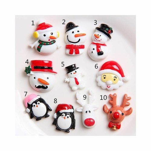 10 pièces noël bonhomme de neige santa mix résine cabochons à dos plat colle sur décor téléphone éma sku-689018