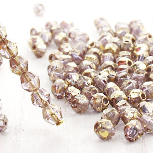 50pcs claire en cristal d'or de la pluie repéré bicone à facettes feu poli verre tchèque perles 4mm sku-38736