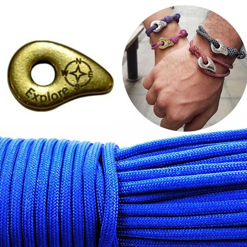 1 diy bracelet kraftika bleu explorer laiton antique plaqué métal zamak paracord des survie message  sku-260009