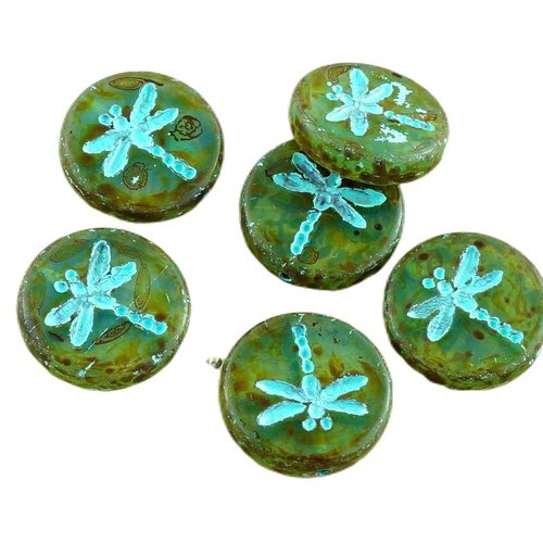 4pcs picasso cristal vert travertin turquoise laver rustique libellule plat pièce ronde opale verre  sku-30413
