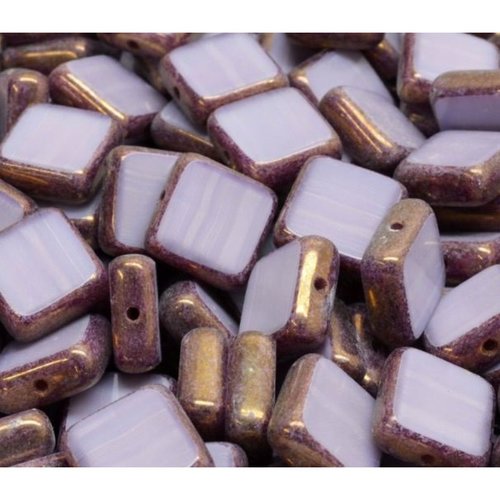 10pcs opaque lustre de soie valentine table purple coupe rustique square tchèque beads verre 10mm sku-942149