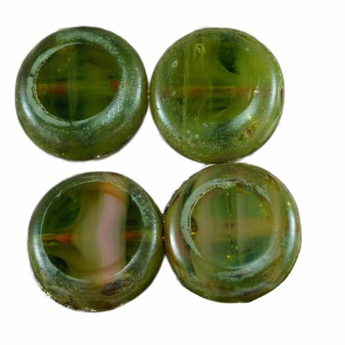 Picasso brun vert en cristal tchèque de verre plat monnaie rond perles taille table tablette forme b sku-25846