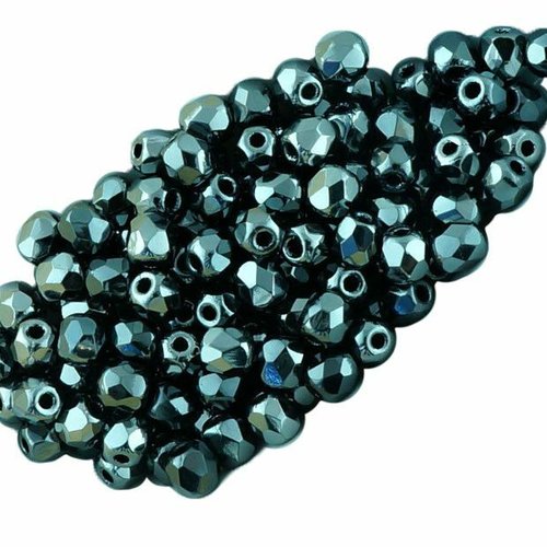 100pcs metallic dark silver ronde à facettes feu poli petite entretoise de verre tchèque perles 3mm sku-33070