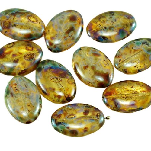 4pcs grand picasso cristal jaune verre tchèque plat ovale perles de 20mm x 14mm sku-27053