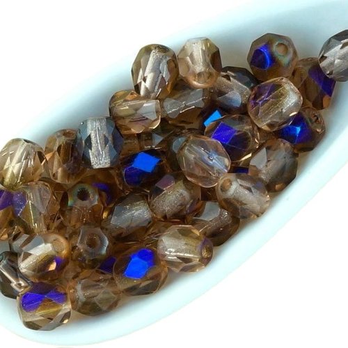 50pcs cristal de quartz fumé marron bleu azur demi-rond à facettes feu poli petite entretoise tchèqu sku-33098