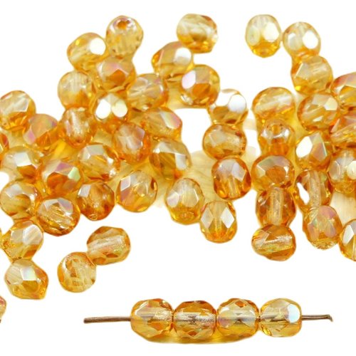 50pcs cristal jaune orange abricot lustre verre tchèque ronde à facettes feu poli perles d'entretois sku-31699