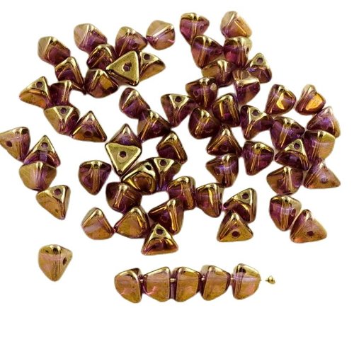 50pcs metallic pourpre d'or lustre verre tchèque grand demi-pincée triangle entretoise de perles 4 m sku-30200