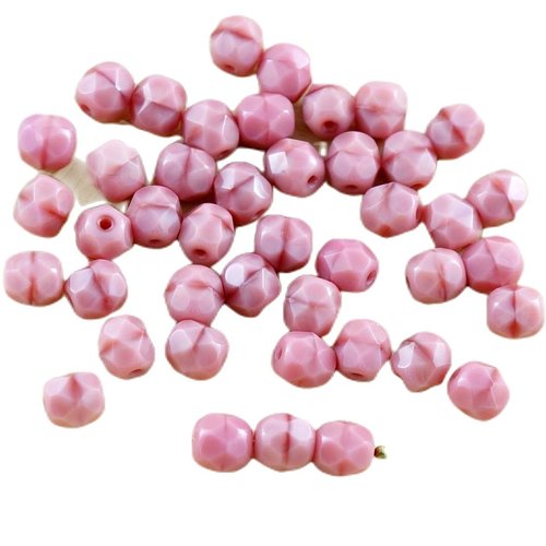 40pcs opaque soie valentine rose verre tchèque ronde du feu poli à facettes perles de 6mm sku-29049