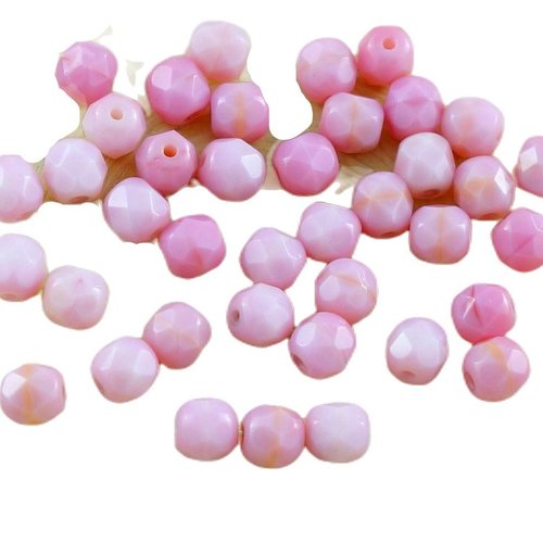 40pcs opaque lumière valentine rose verre tchèque ronde à facettes feu poli perles de 6mm sku-29051